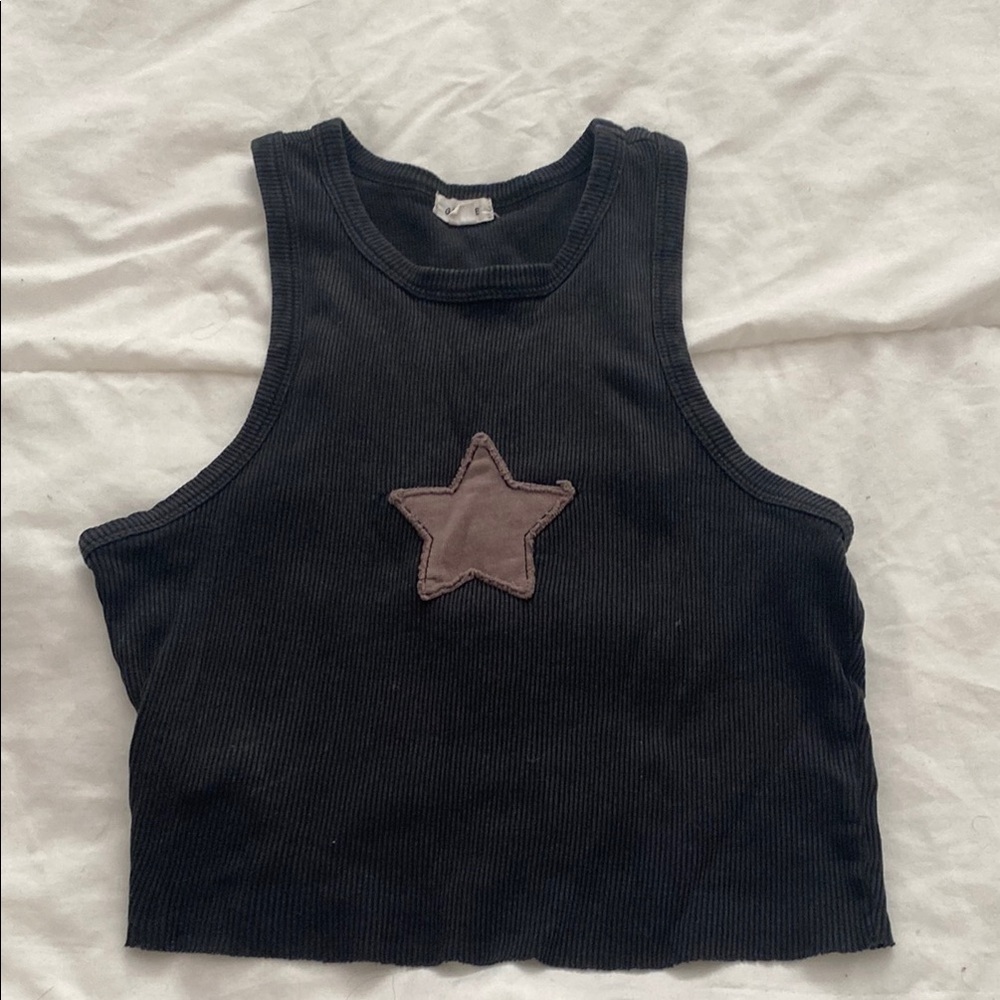 Garage Black Crop Tank Top with Cut Out Star